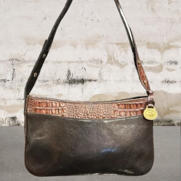 Brahmin Crocc Embossed Leather Shoulder Bag - Picture 1 of 12